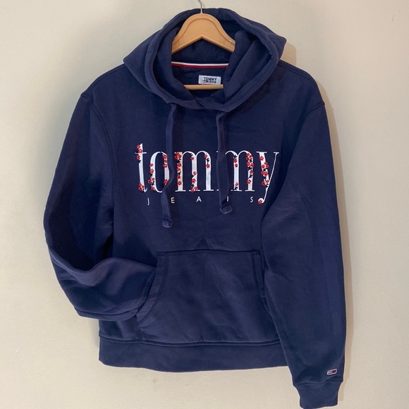 Tommy Hilfiger Tops - TOMMY HILFIGER NAVY EMBROIDERED FLEECE HOODIE